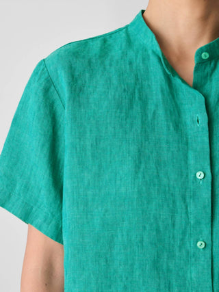 Eileen Fisher - Washed Organic Linen Délavé Band Collar Shirt