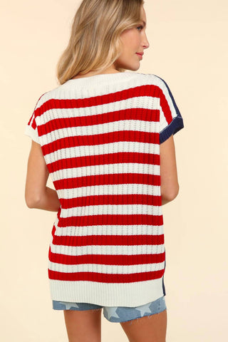 Haptics - V-neck Dolman Patriotic American Flag Knit Top