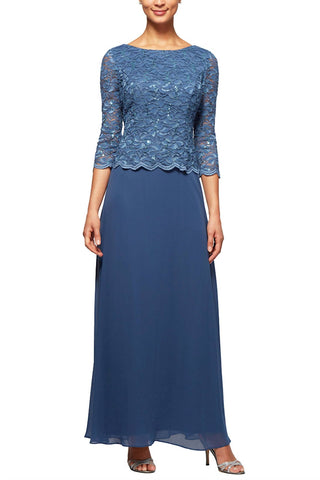Alex Evenings - Petite Lace & Chiffon Gown With Scallop Edge Detail