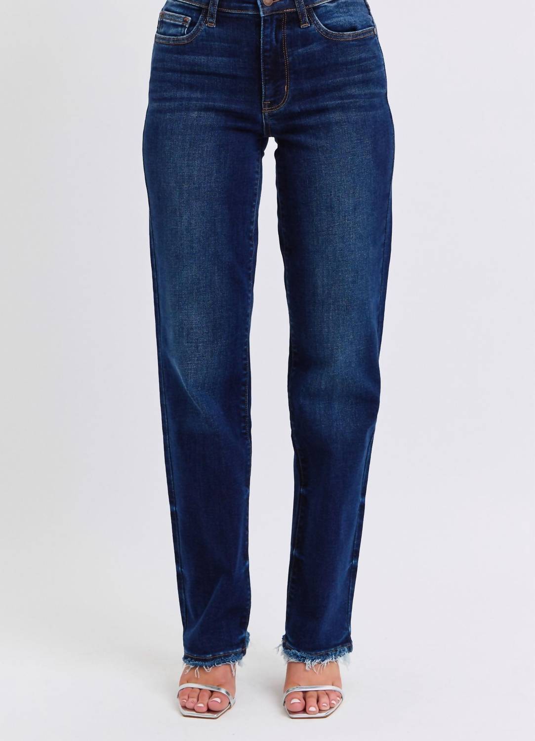 Judy Blue - Midrise Frayed Hem Straight Leg Jeans