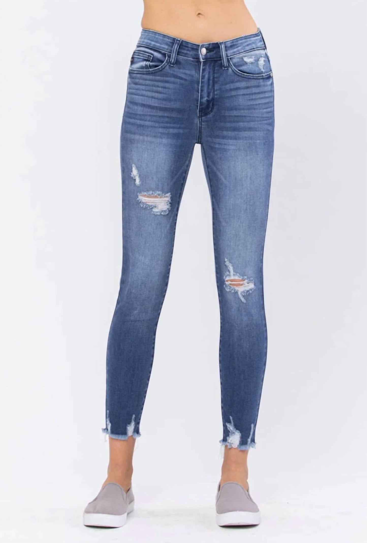 Judy Blue - Women's High Rise Destroyed Hem Skinny Denim Jeans