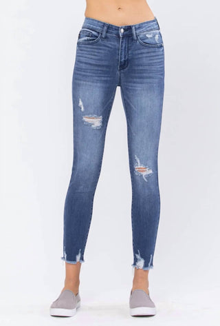 Judy Blue - Women's High Rise Destroyed Hem Skinny Denim Jeans