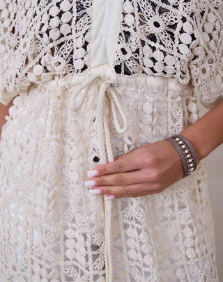 Saachi - V-neck Tie-front Crochet Cover Up