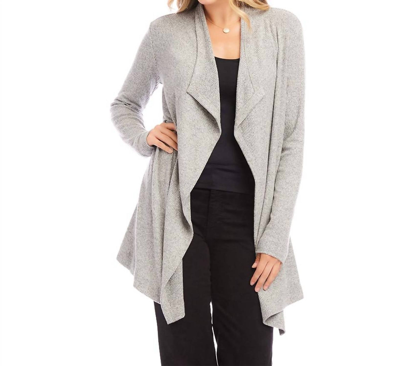 Karen Kane - Ribbed Drape Front Cardigan