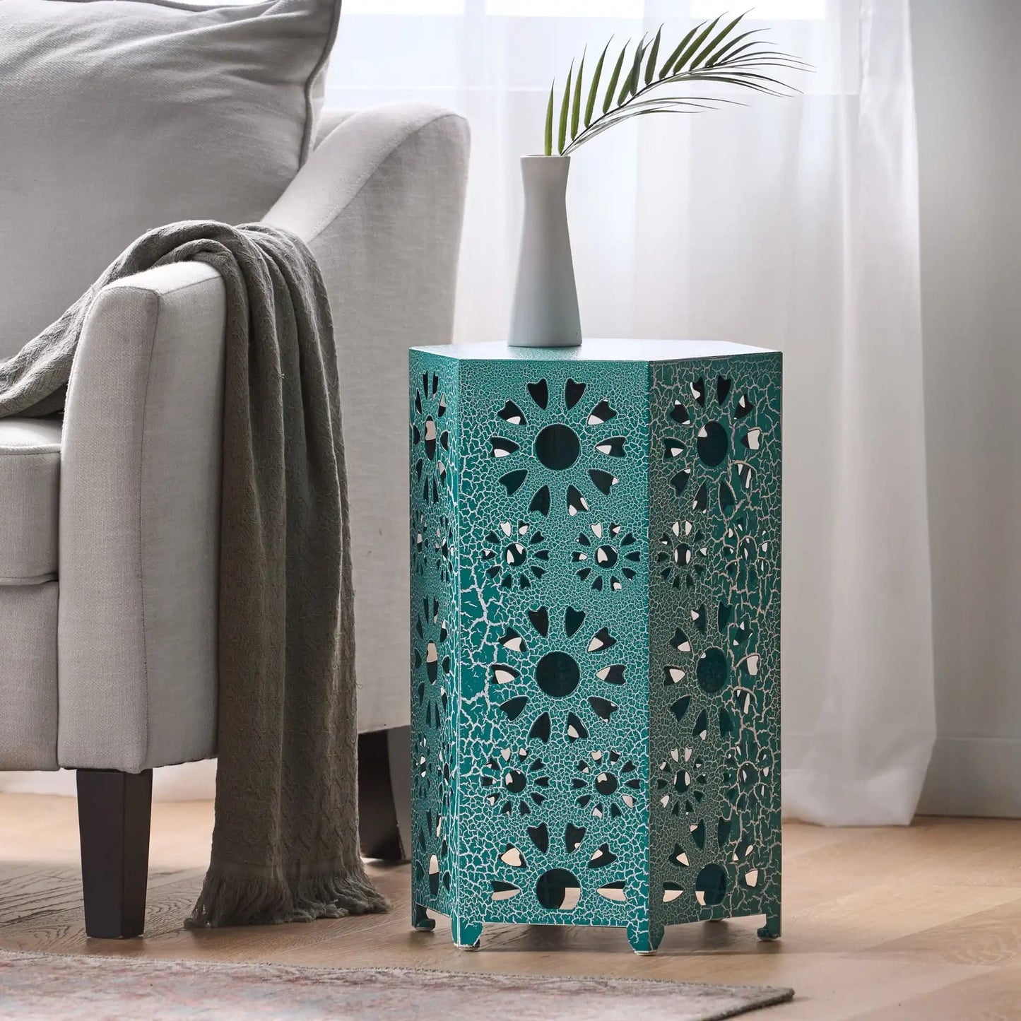 Galore Side Table With Sunburst Cut Out Design
