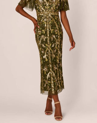 Adrianna Papell - Beaded Flutter Sleeve Gown