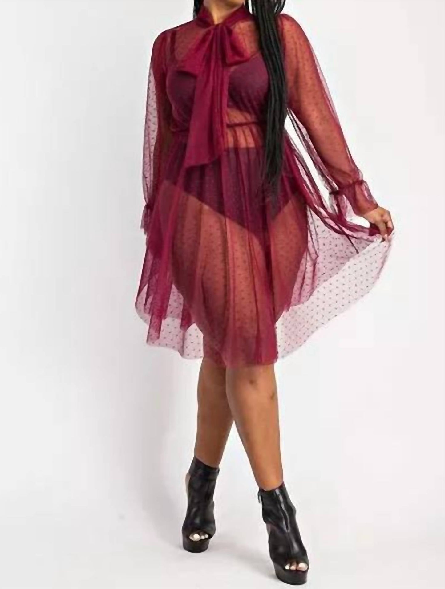 The Curve La - Fine Like Wine Sheer Bow-tie Top