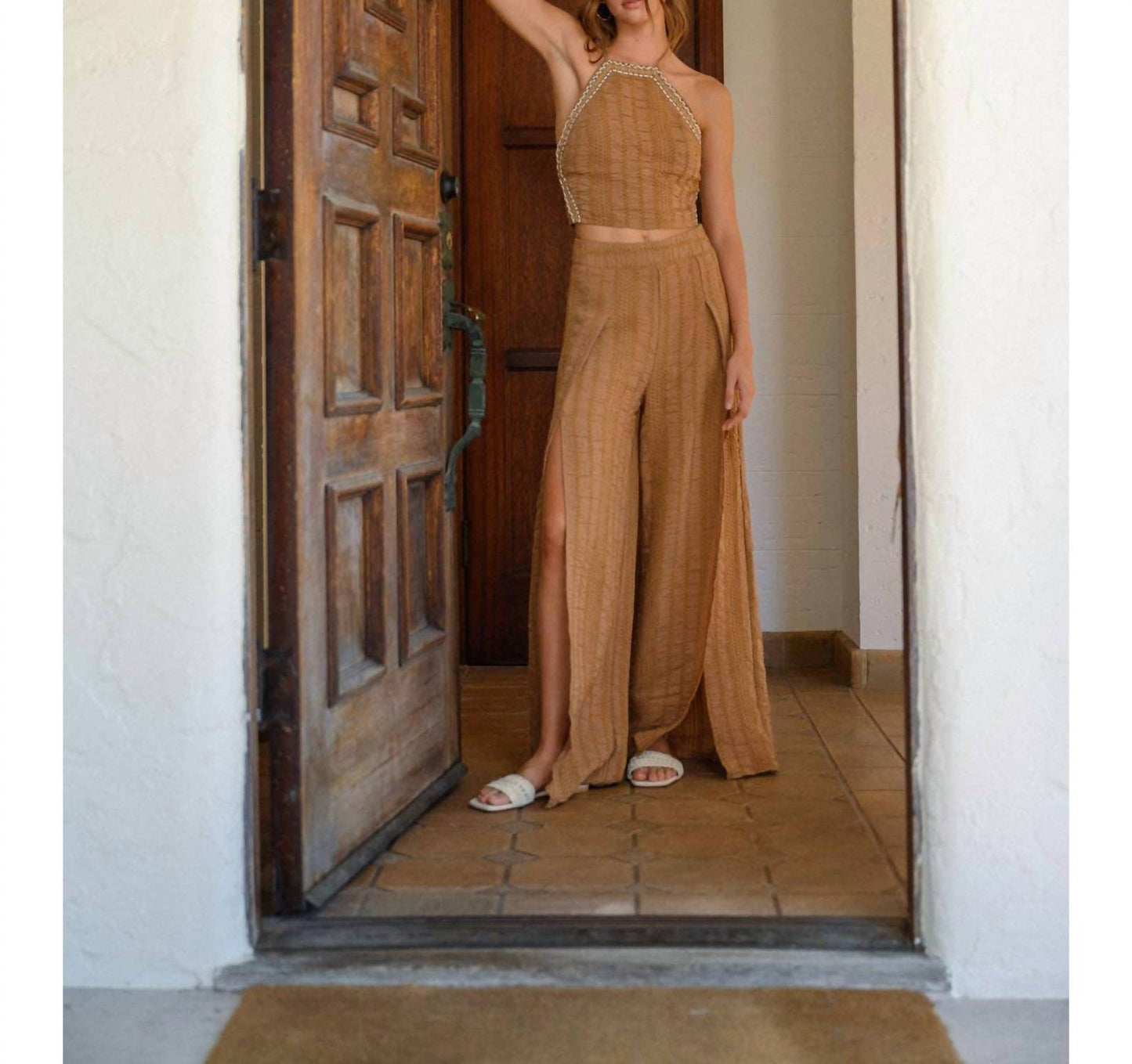 Miou Muse - Eyelet Slit Wide Leg Pant