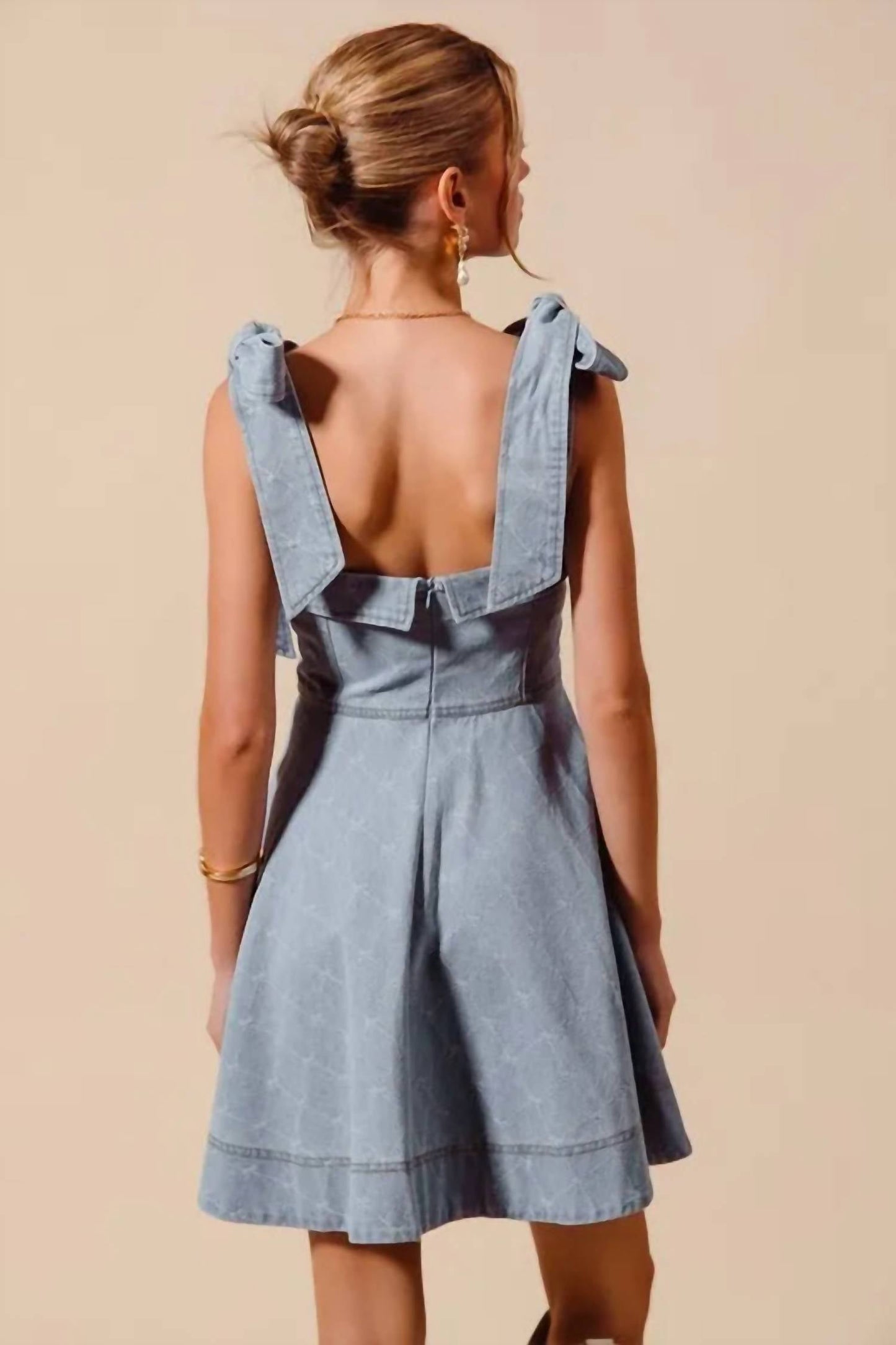 Trendsi - So Me A Line Fit And Flare Diamond Bow Ribbon Denim Dres