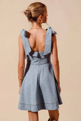 Trendsi - So Me A Line Fit And Flare Diamond Bow Ribbon Denim Dres