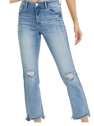 Risen - High Rise Distressed Straight Jeans