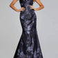 Jovani - Elegant Floral Gown With Asymmetrical Detailing