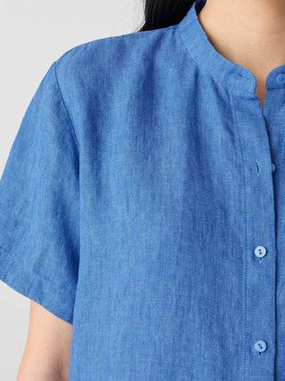 Eileen Fisher - Washed Organic Linen Délavé Band Collar Shirt