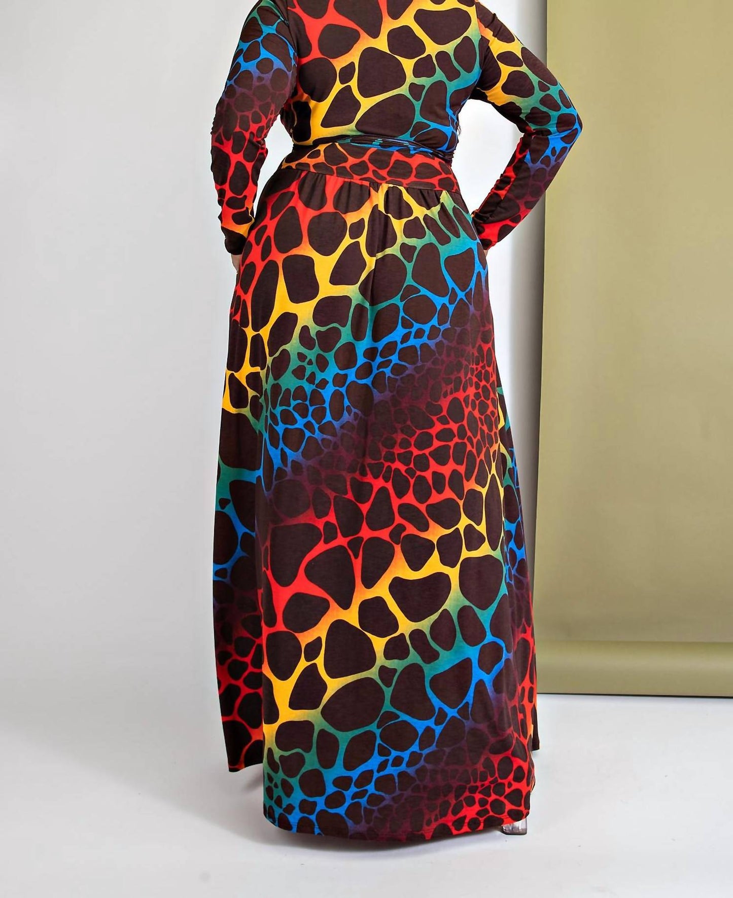The Curve La - Plus Size Long Sleeve Surplice Wrap Top And Maxi Skirt Set