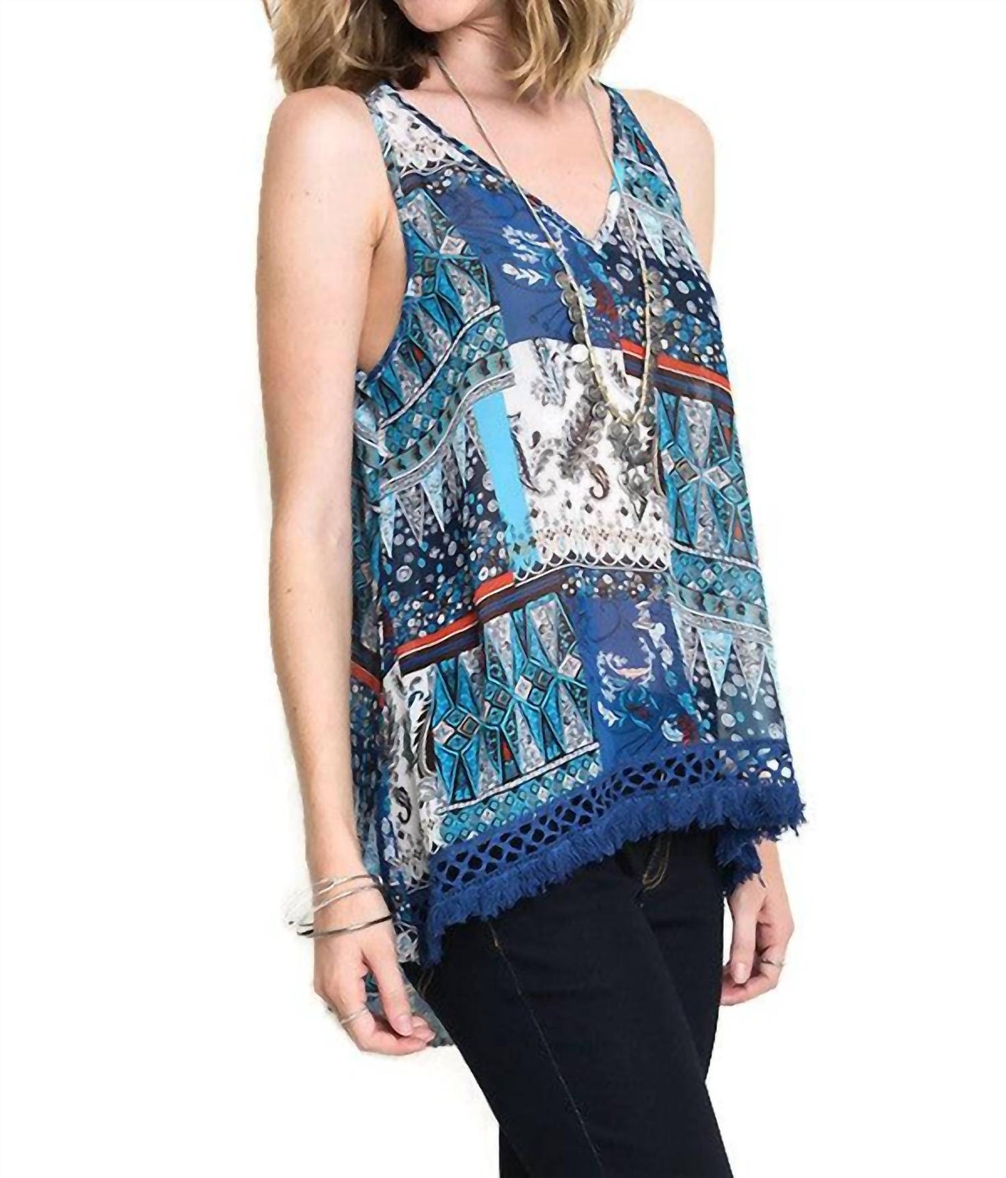 Umgee - Crochet Fringe High Low Tank
