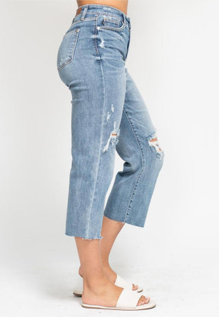 Judy Blue - High Waist Wide Leg Crop Distressing Jean