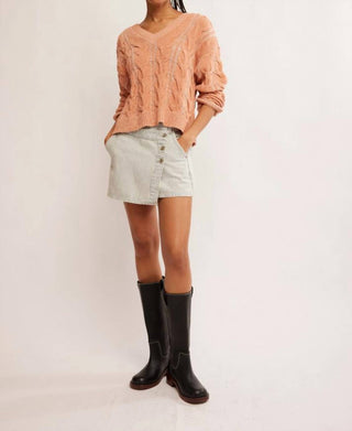 Free People - Washed Cable V-neck Sweater