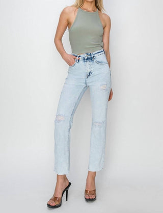 Risen - High Rise Knee Distressed Slim Straight Jean