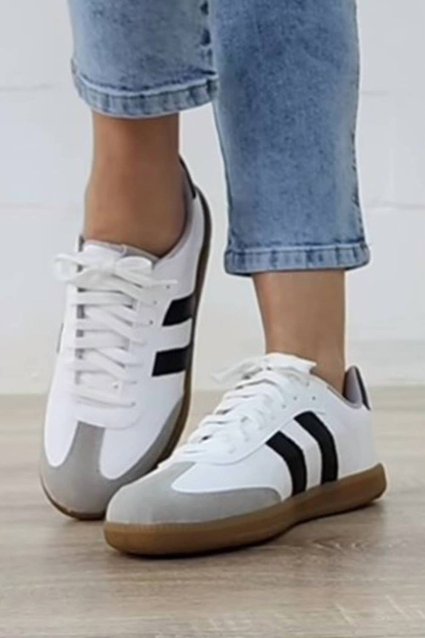 Little Daisy Closet - Women's Vintage Stripe Lace-up Flat Sneakers