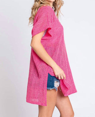Trendsi - GeeGee Short Sleeve Side Slit Knit Cover Up Dress