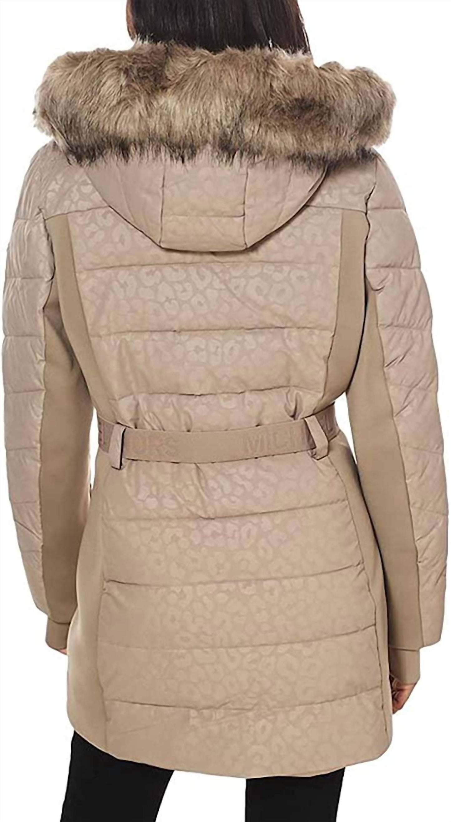 Michael Kors - Logo Leopard Belted Hood Puffer Coat