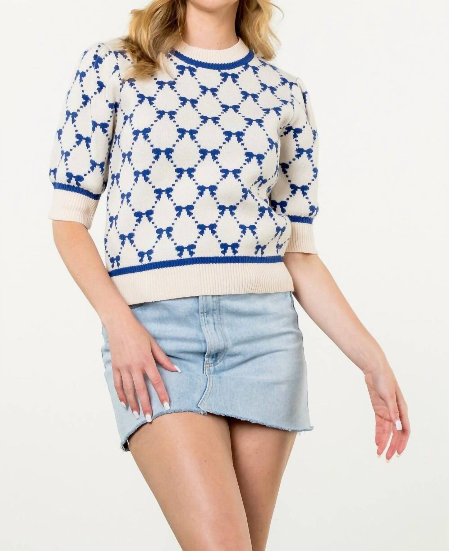 Thml - Bow Print Short Sleeve Sweater