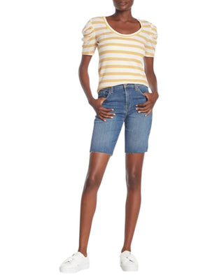 7 For All Mankind - High Rise Raw Hem Bermuda Denim Shorts