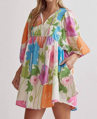 Entro - Blossom Burst Vibrant Floral Mini Dress