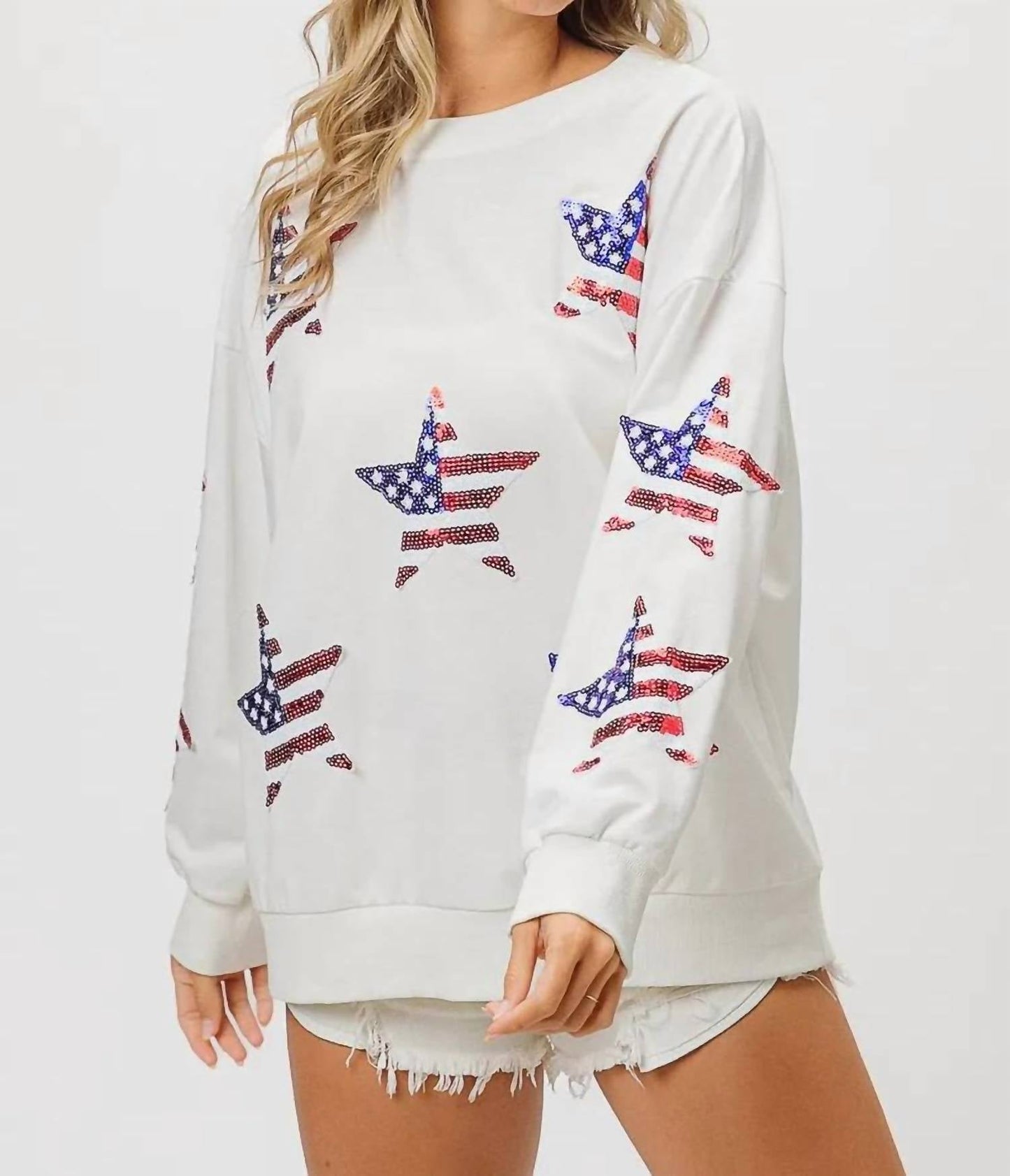 Trendsi - BiBi American Flag Sequin Star Sweatshirt