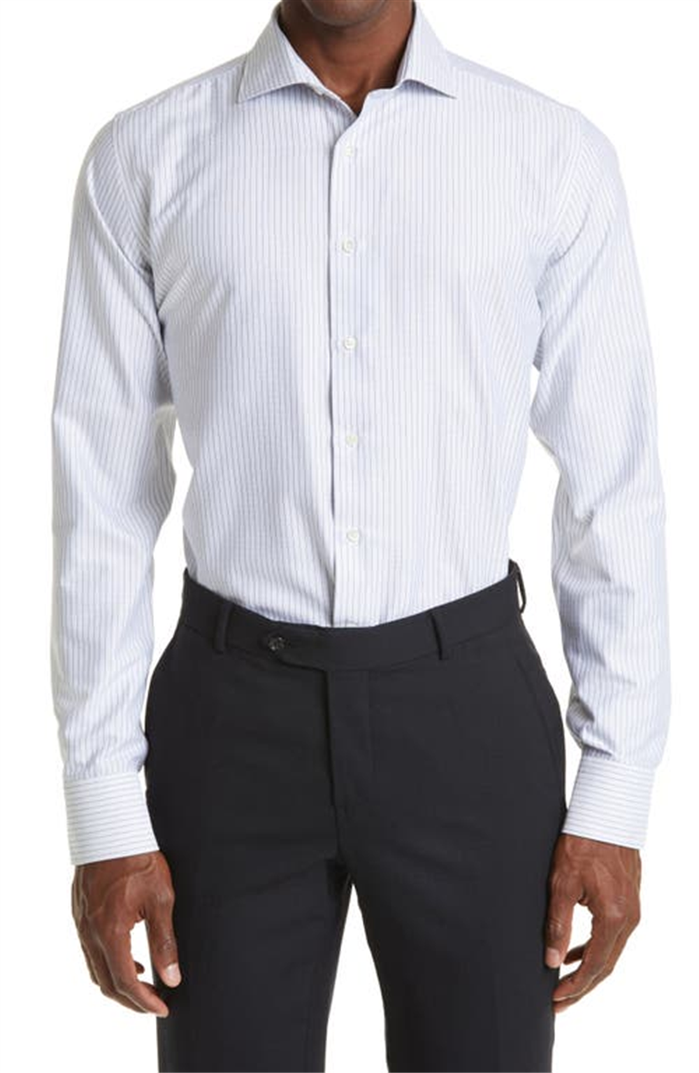 Canali Impeccabile Stripe Dress Shirt in White , Size 18.5
