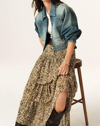 Bash - Midi Printed Ruffled Skirt