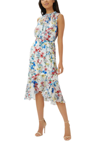Adrianna Papell - Sleeveless Floral Chiffon Midi Dress