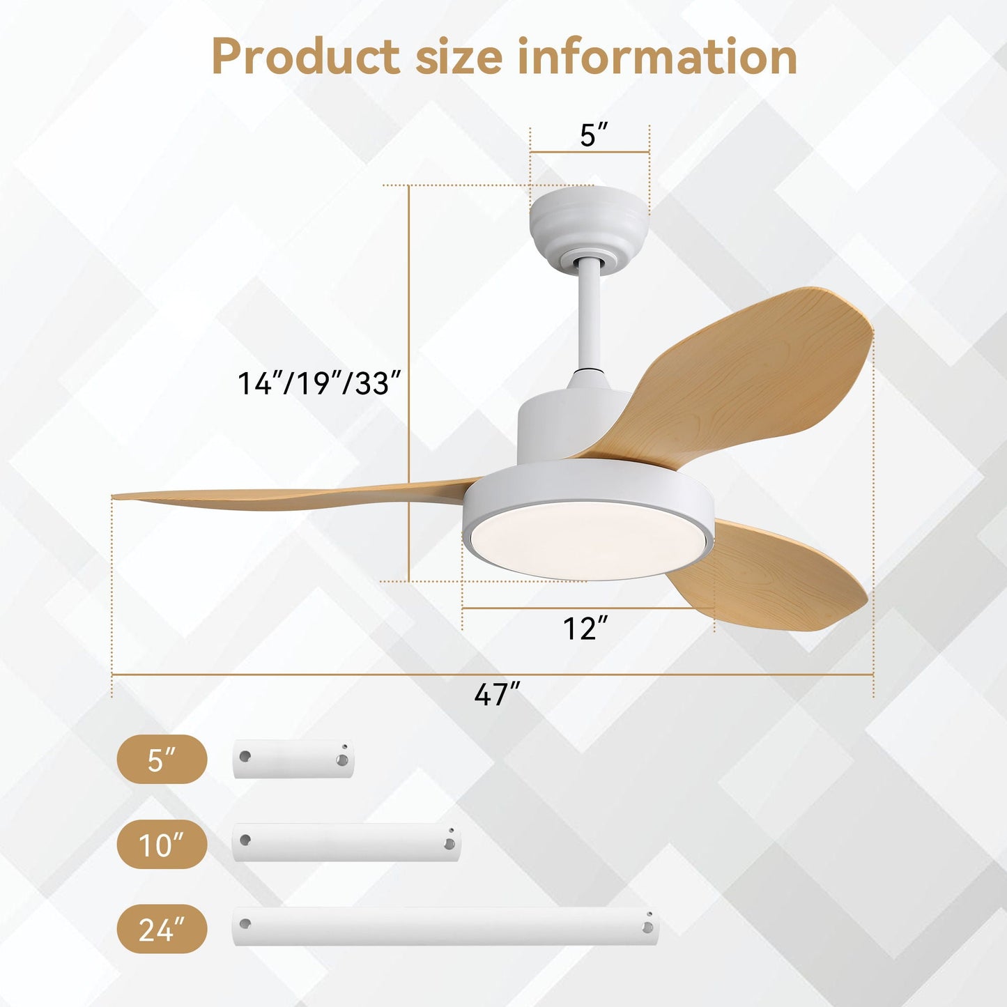 Ceiling Fan With 22W LED Light And Remote Control