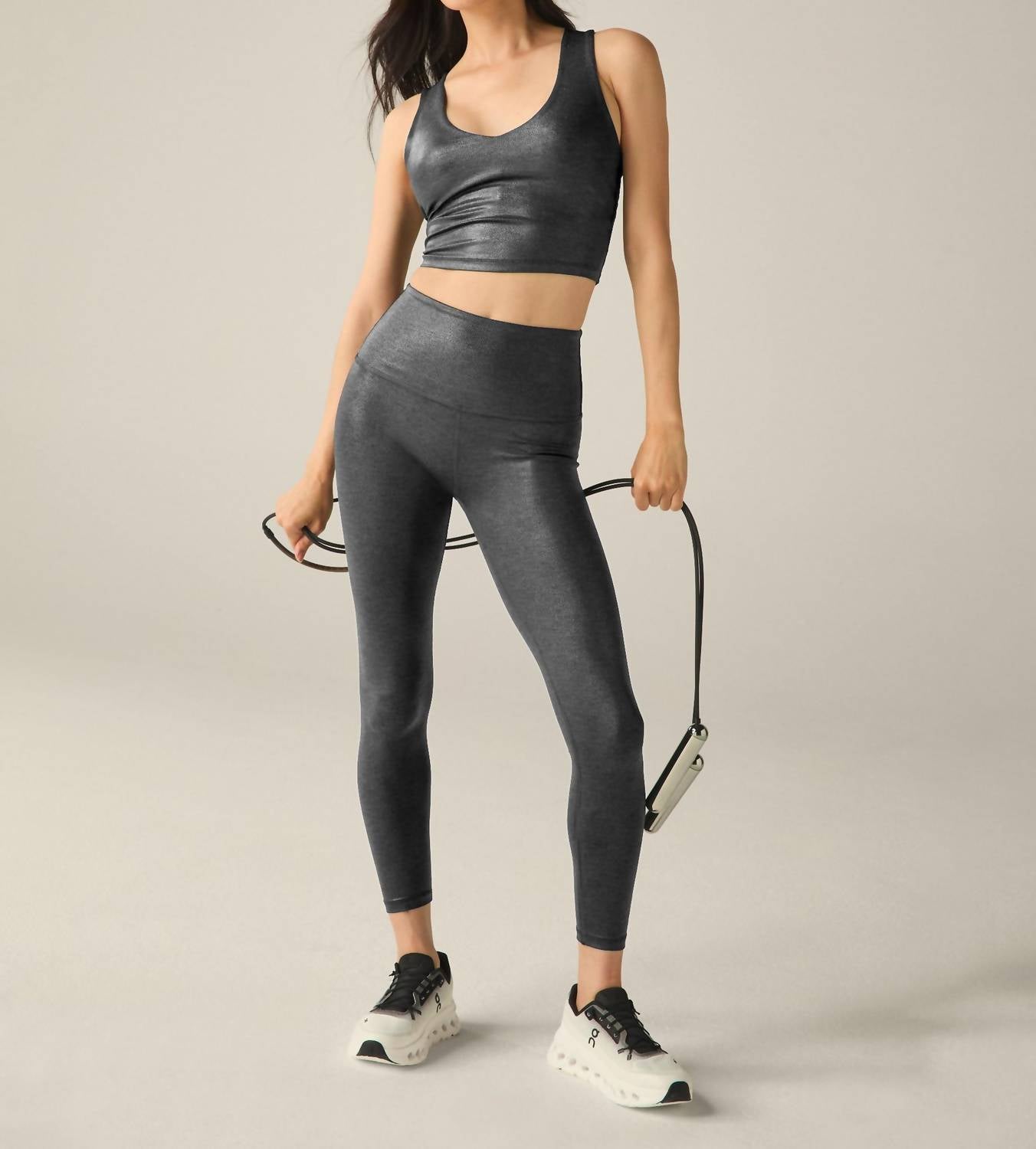 Beyond Yoga - Heather Rib Shine Glow On Cropped Tank
