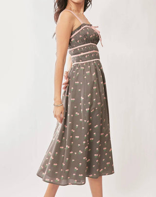 Trendsi - Davi & Dani Contrast Velvet Tape Smocking Bodice Midi Dress