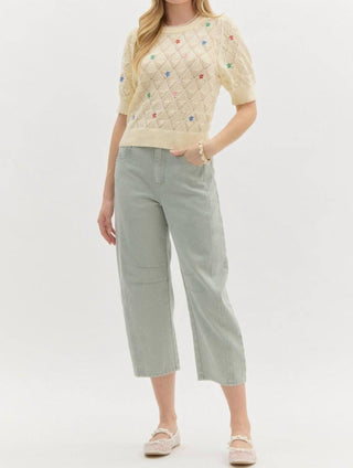 Entro - Diamond Pattern Pointelle Sweater