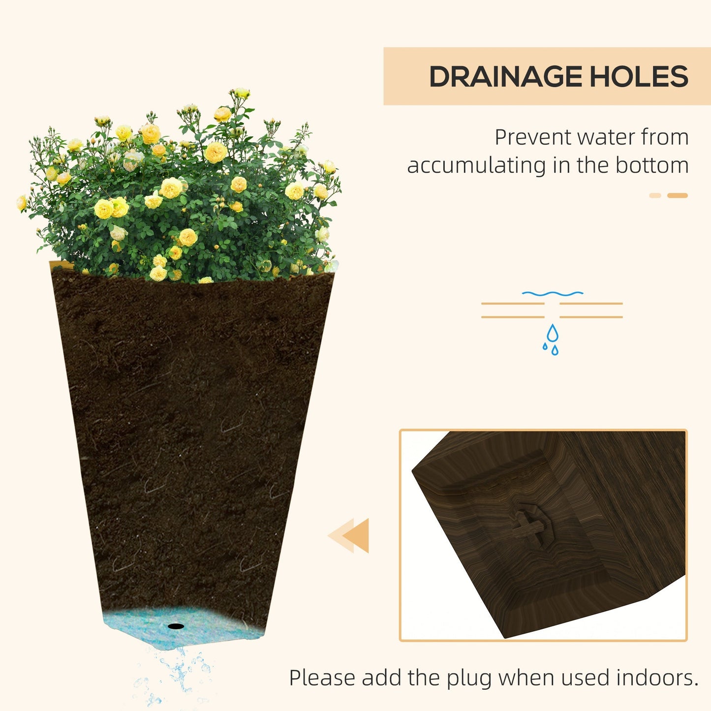 Outsunny 28" Tall Outdoor Planters - Set of 3 Large Tapered Planters