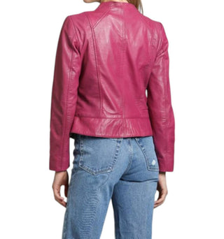 11 Uptown - Cropped Collarless Lamb Leather Zip Up Jacket