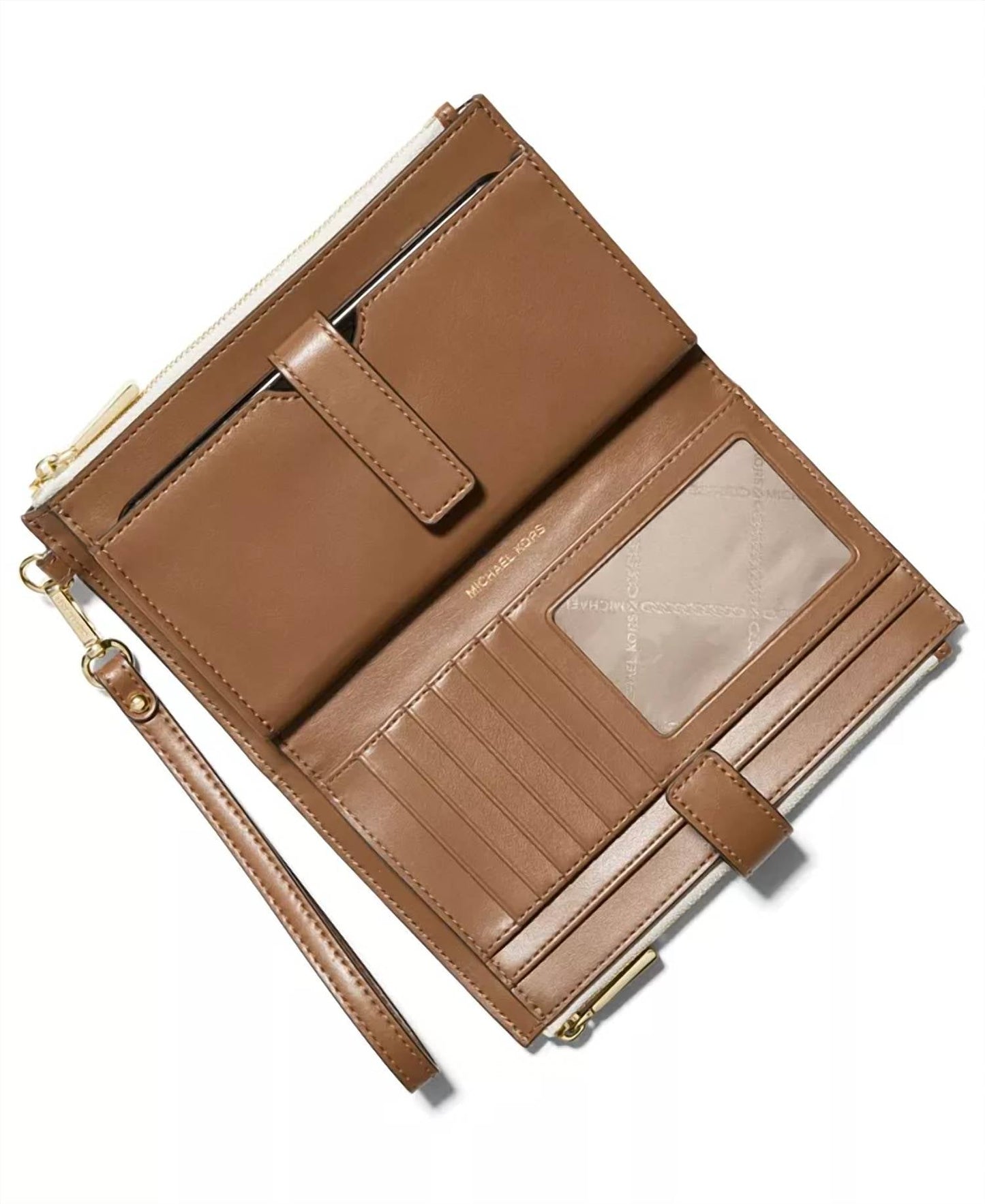 Michael Kors - Logo Jet Set large Double-Zip Wristlet in vanilla