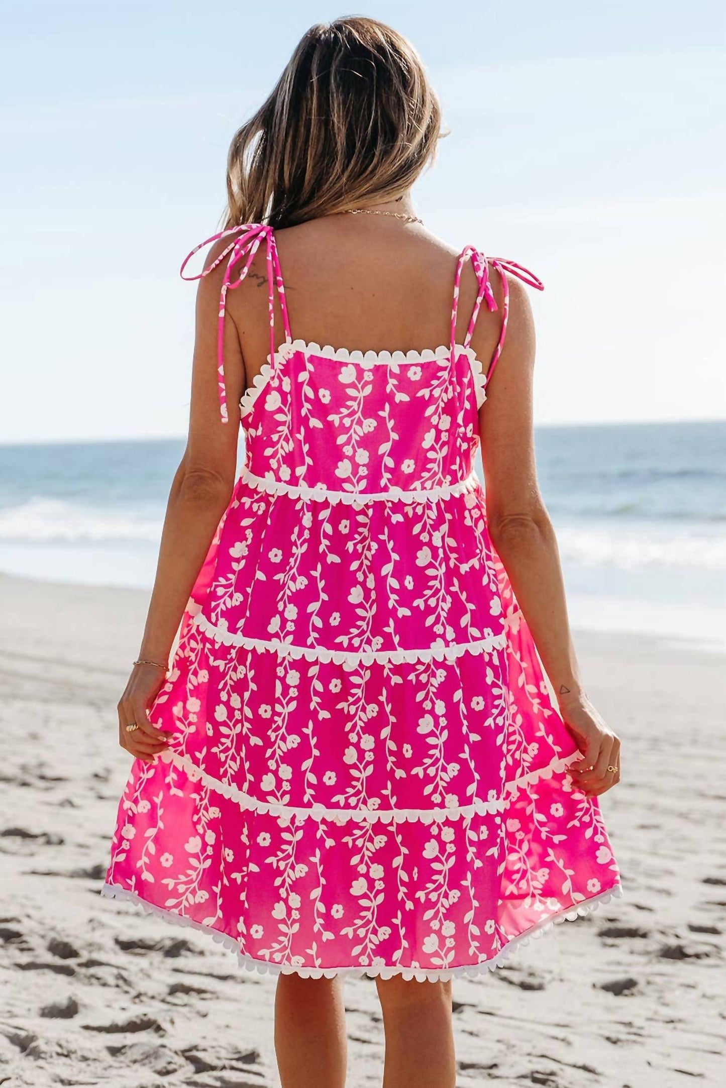 Aapparella - Floral Print Trim Dress
