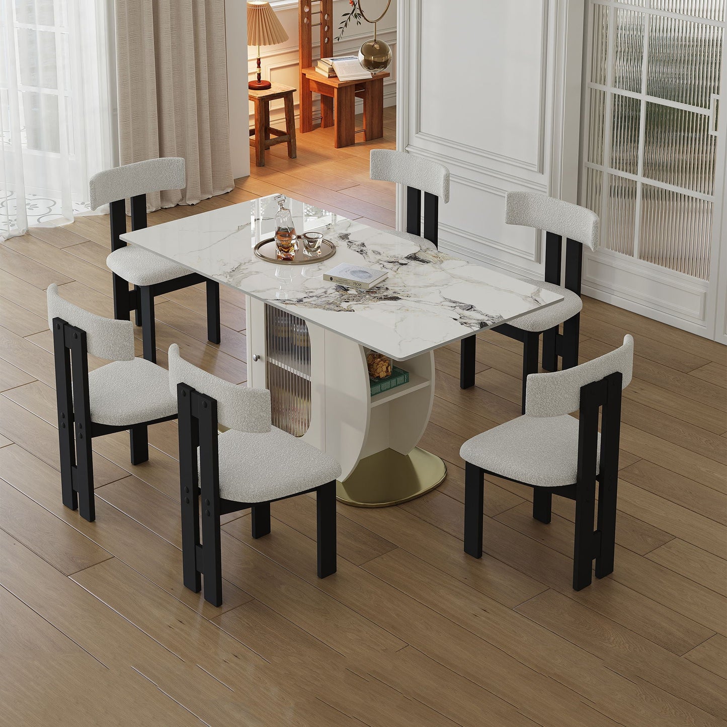 Modern Dining Table Set With Storage, Includes Chairs