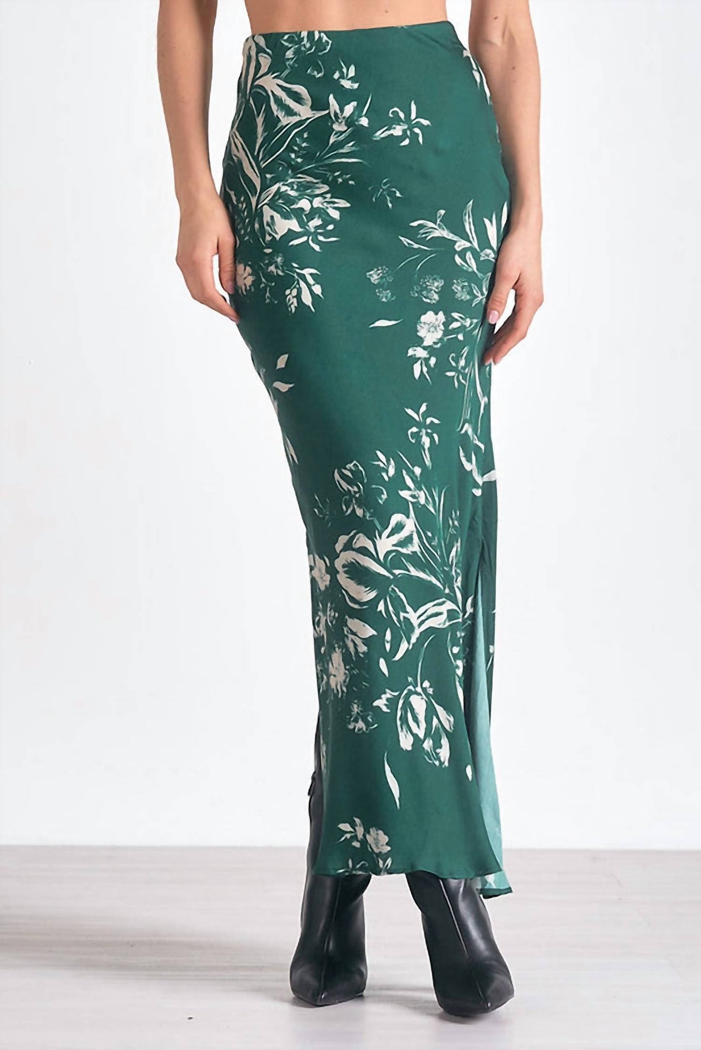 Elan - Floral Print Satin Skirt