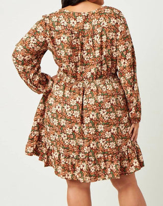Hayden La - Floral Print Smocked Waist Button Detail Dress