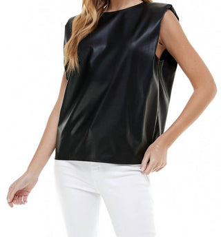 Tcec - Tammy Pleather Sleeveless Power Shoulder Top