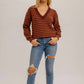Hem & Thread - V-neck Striped Bubble Sleeve Sweater