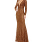 Mac Duggal - Embellished Long Sleeve Plunge Trumpet Gown
