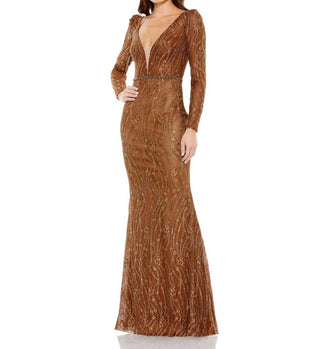 Mac Duggal - Embellished Long Sleeve Plunge Trumpet Gown
