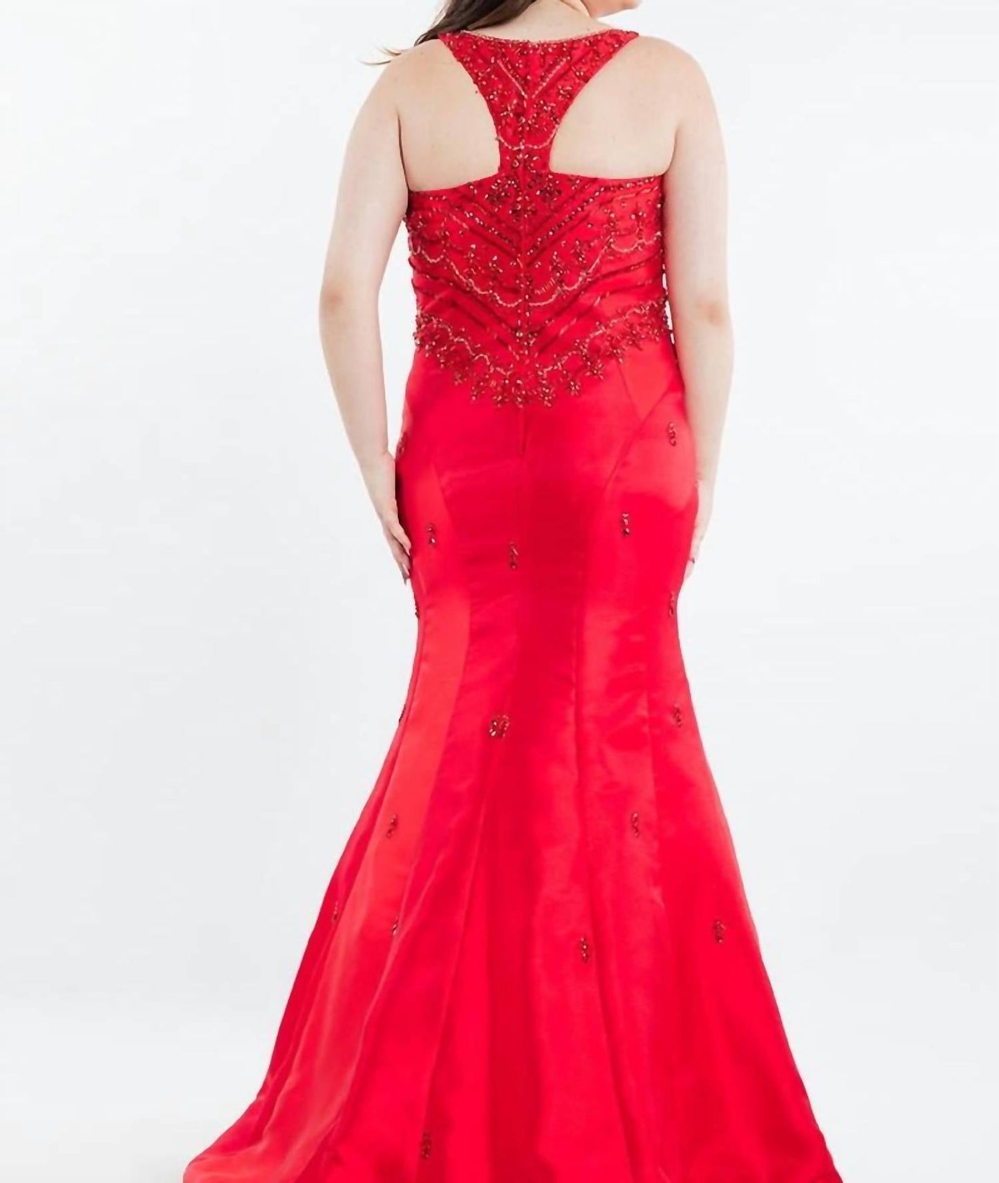 Rachel Allan - Boatneck Beaded Mikado Mermaid Gown