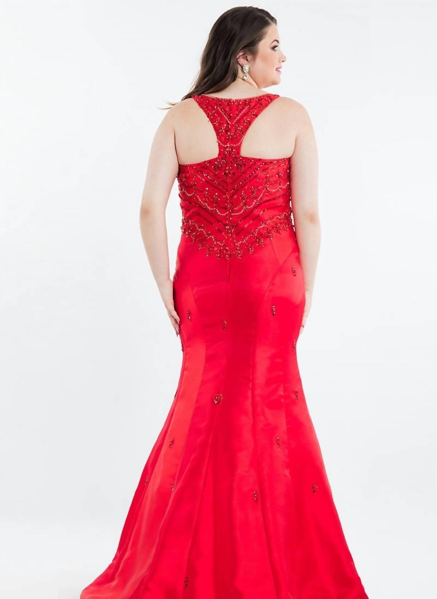 Rachel Allan - Boatneck Beaded Mikado Mermaid Gown