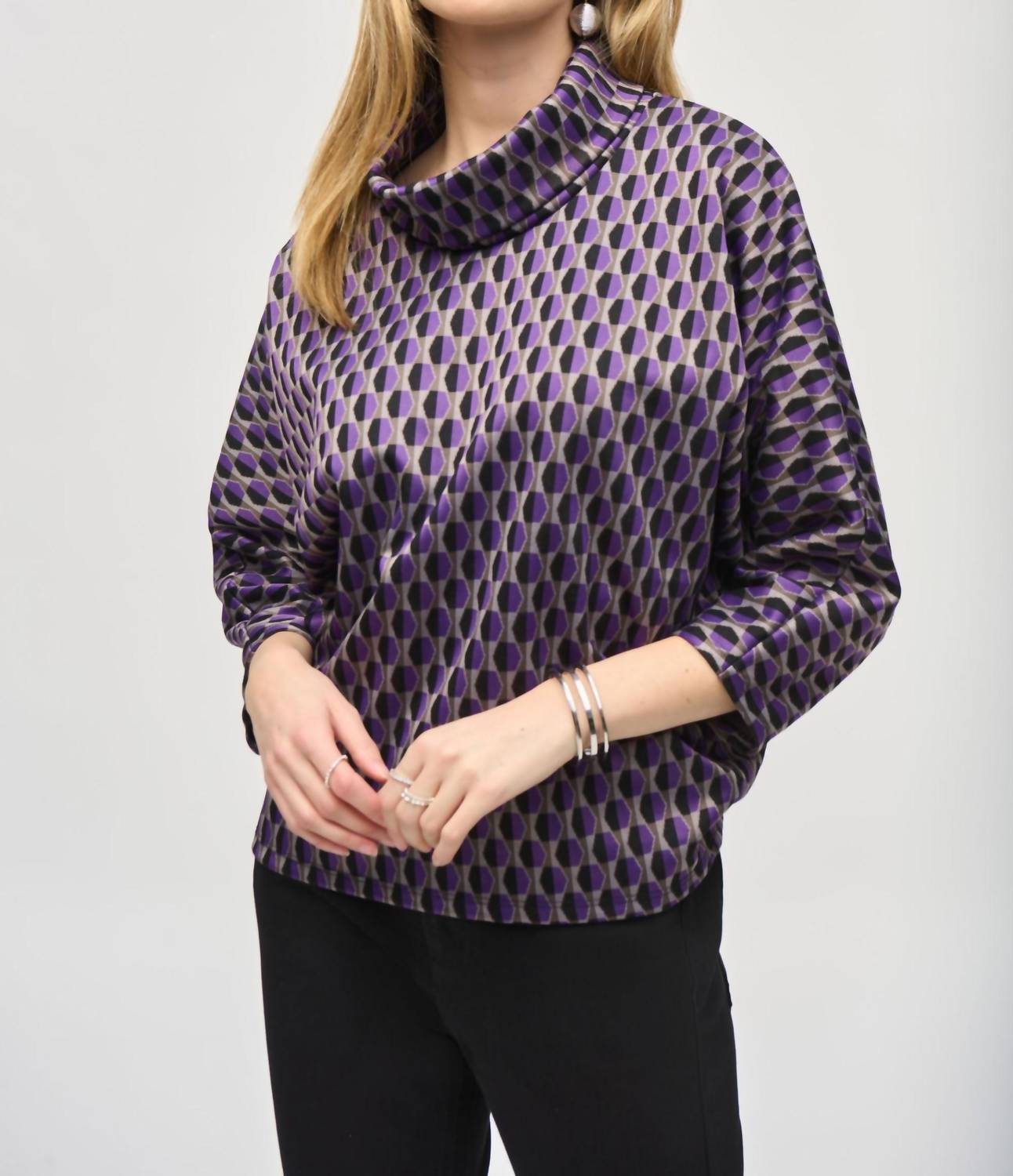 Joseph Ribkoff - Geometric Jacquard Cowl Neck Top